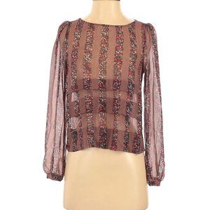 BCBGeneration Long Sleeve BoHo Sheer Puff Sleeve Button Down Back Blouse SZ XXS